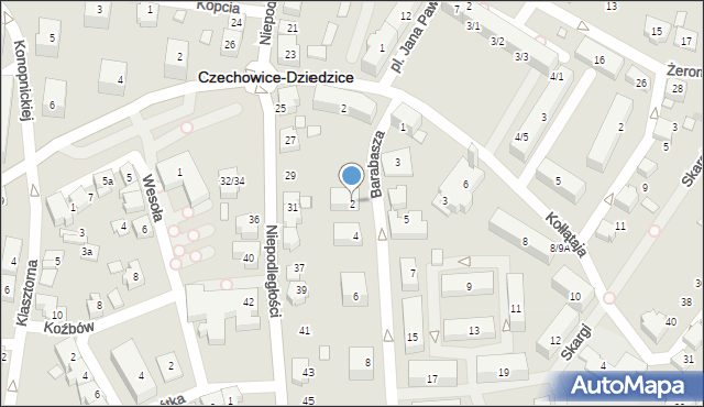 Czechowice-Dziedzice, Barabasza Jana Nepomucena, ks., 2, mapa Czechowic-Dziedzic