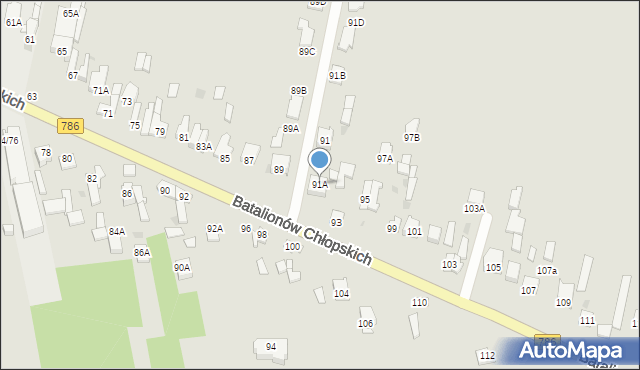 Częstochowa, Batalionów Chłopskich, 91A, mapa Częstochowy