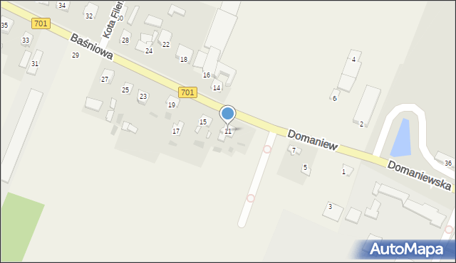 Domaniew, Baśniowa, 11, mapa Domaniew