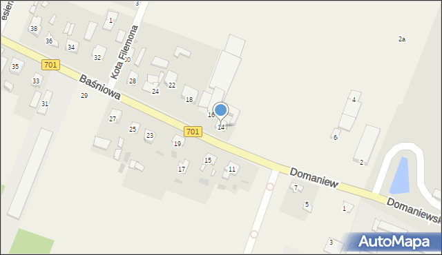 Domaniew, Baśniowa, 14, mapa Domaniew