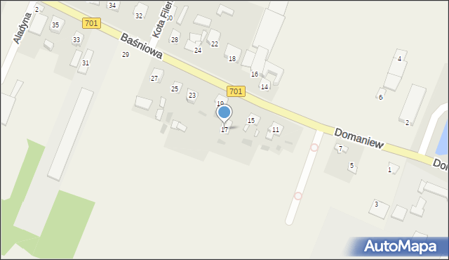 Domaniew, Baśniowa, 17, mapa Domaniew