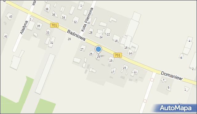 Domaniew, Baśniowa, 23, mapa Domaniew