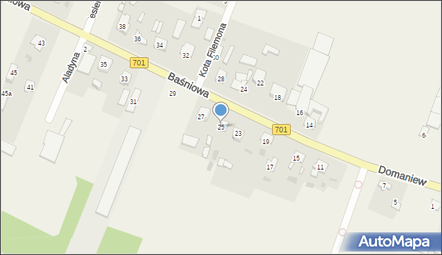 Domaniew, Baśniowa, 25, mapa Domaniew