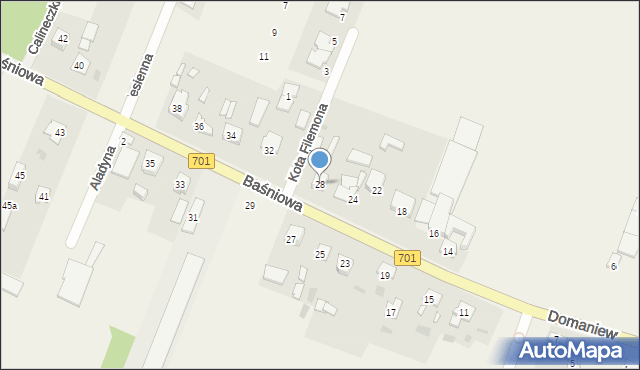 Domaniew, Baśniowa, 28, mapa Domaniew