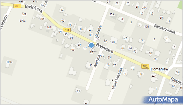 Domaniew, Baśniowa, 85, mapa Domaniew
