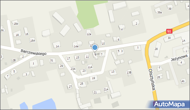 Dywity, Barczewskiego Walentego, ks., 9, mapa Dywity