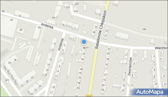 Dzierżoniów, Batalionów Chłopskich, 36, mapa Dzierżoniów