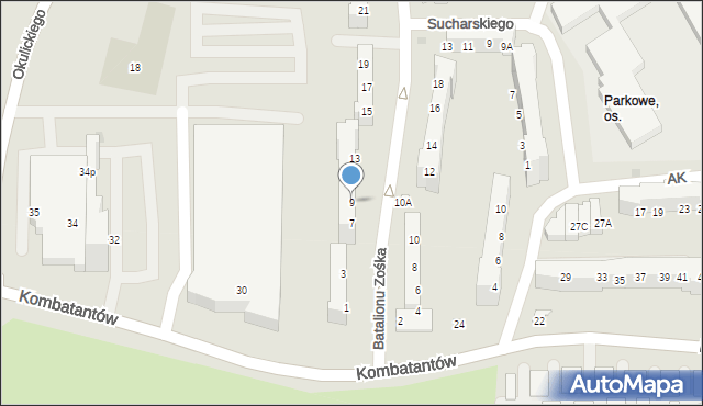 Gorzów Wielkopolski, Batalionu Zośka, 9, mapa Gorzów Wielkopolski