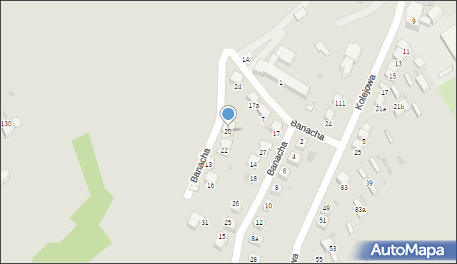 Jordanów, Banacha, 20, mapa Jordanów