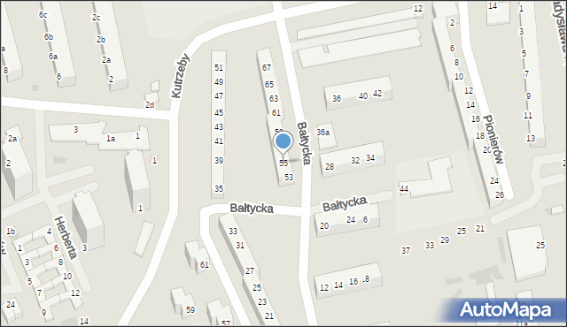 Koszalin, Bałtycka, 55, mapa Koszalina