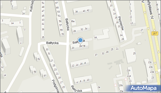 Koszalin, Bałtycka, 24, mapa Koszalina