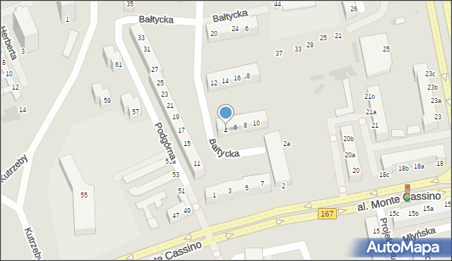 Koszalin, Bałtycka, 4, mapa Koszalina