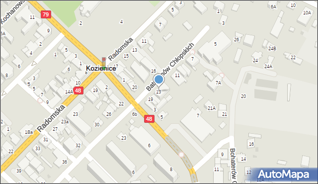 Kozienice, Batalionów Chłopskich, 13, mapa Kozienice