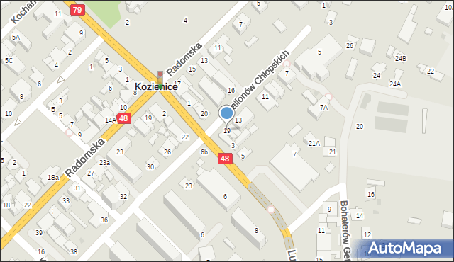 Kozienice, Batalionów Chłopskich, 19, mapa Kozienice