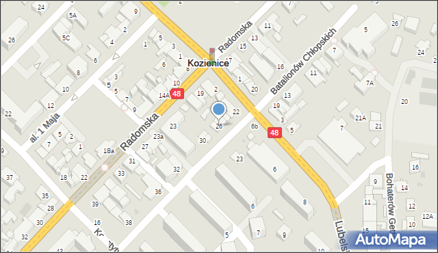 Kozienice, Batalionów Chłopskich, 26, mapa Kozienice