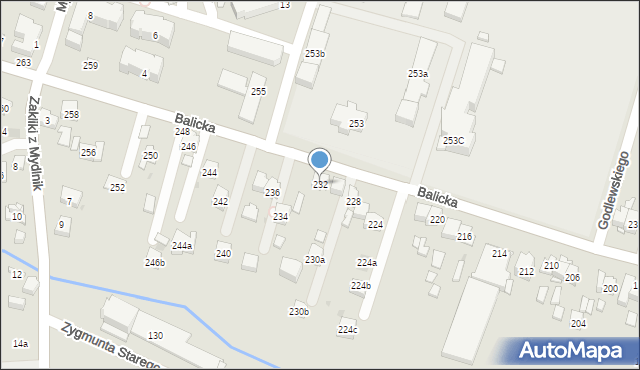 Kraków, Balicka, 232, mapa Krakowa