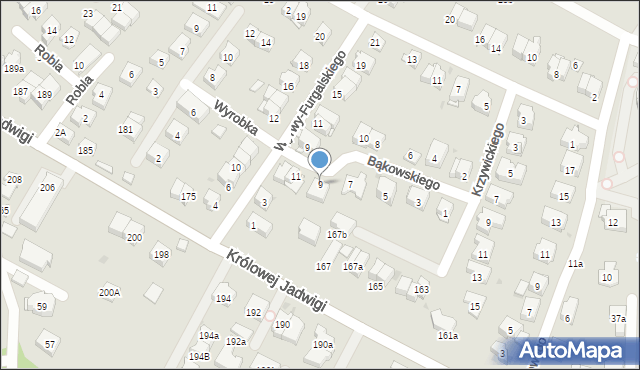 Kraków, Bąkowskiego Klemensa, 9, mapa Krakowa