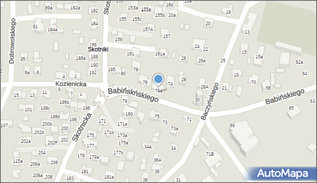 Kraków, Babińskiego Józefa, dr., 74a, mapa Krakowa