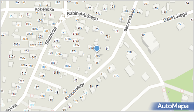 Kraków, Baczyńskiego Krzysztofa Kamila, 36A, mapa Krakowa