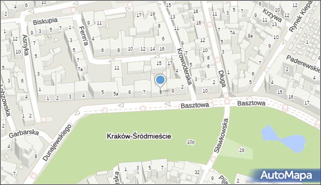 Kraków, Basztowa, 8, mapa Krakowa