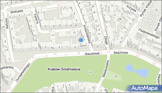 Kraków, Basztowa, 9, mapa Krakowa