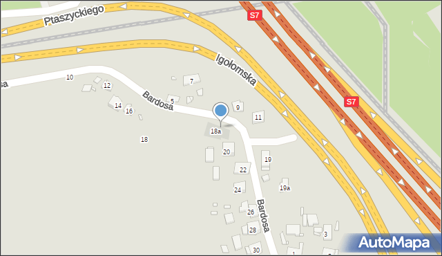 Kraków, Bardosa, 18, mapa Krakowa