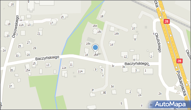 Krosno, Baczyńskiego Krzysztofa Kamila, 16A, mapa Krosna