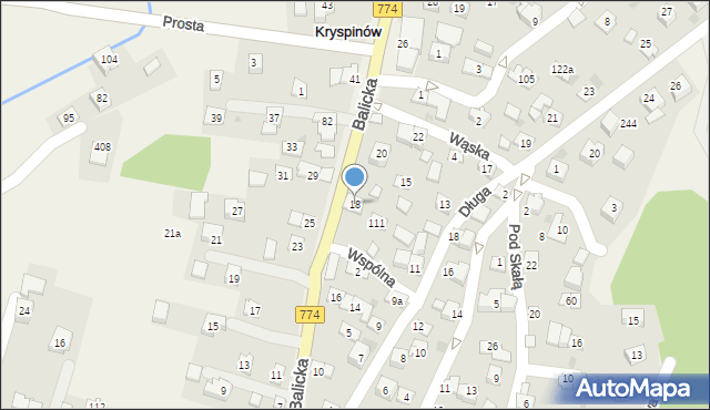 Kryspinów, Balicka, 18, mapa Kryspinów