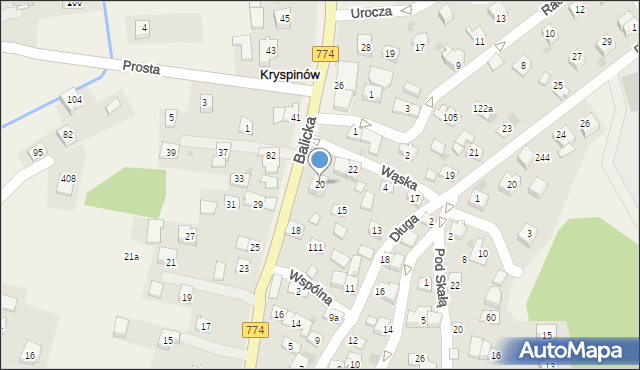 Kryspinów, Balicka, 20, mapa Kryspinów