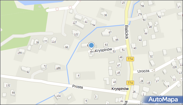 Kryspinów, Balicka, 57, mapa Kryspinów