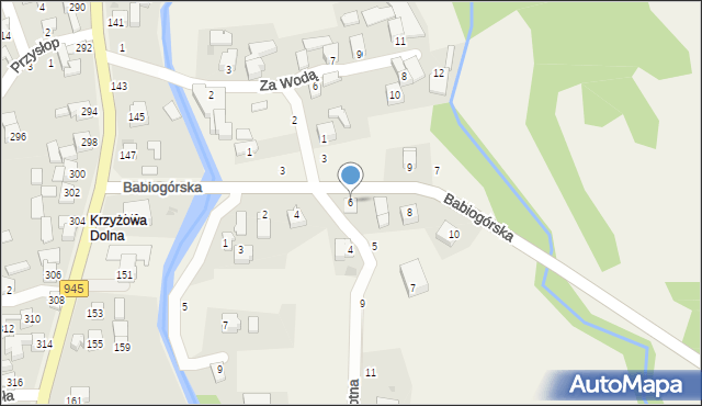 Krzyżowa, Babiogórska, 6, mapa Krzyżowa