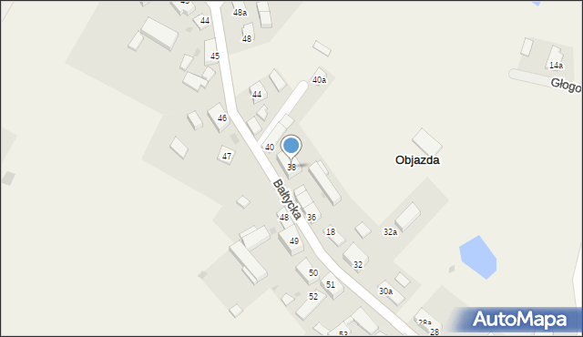 Objazda, Bałtycka, 38, mapa Objazda