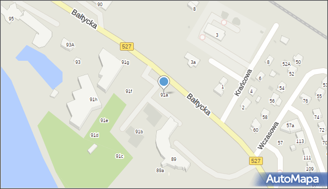 Olsztyn, Bałtycka, 91a, mapa Olsztyna