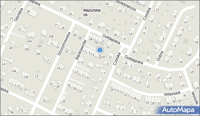 Olsztyn, Bankowców, 9, mapa Olsztyna