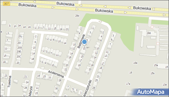 Poznań, Baśniowa, 11, mapa Poznania