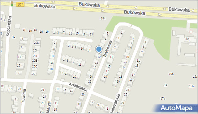 Poznań, Baśniowa, 12, mapa Poznania