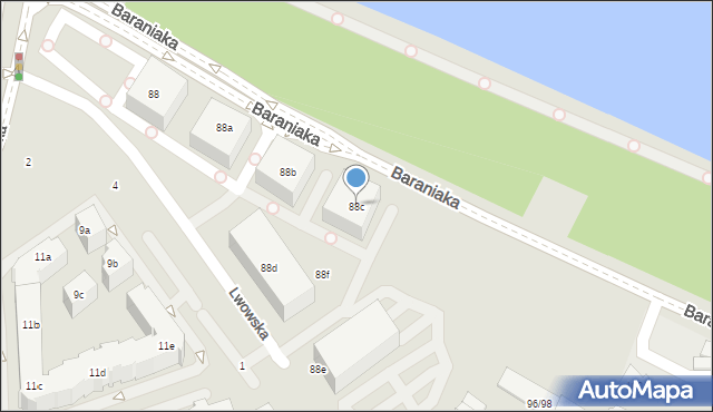 Poznań, Baraniaka Antoniego, abp., 88c, mapa Poznania