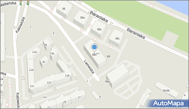 Poznań, Baraniaka Antoniego, abp., 88d, mapa Poznania