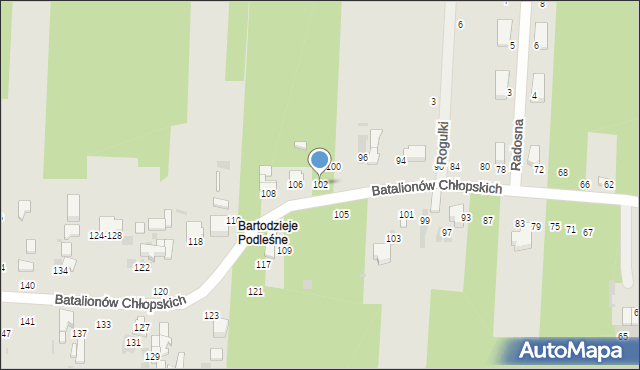 Radomsko, Batalionów Chłopskich, 102, mapa Radomsko