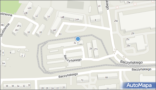 Sosnowiec, Baczyńskiego Krzysztofa Kamila, 31a, mapa Sosnowca