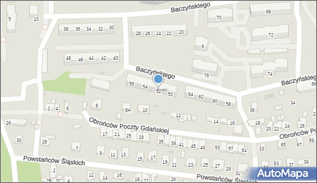 Sosnowiec, Baczyńskiego Krzysztofa Kamila, 52, mapa Sosnowca