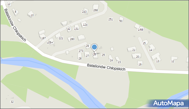 Sucha Beskidzka, Batalionów Chłopskich, 26, mapa Sucha Beskidzka