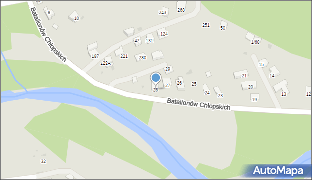 Sucha Beskidzka, Batalionów Chłopskich, 28, mapa Sucha Beskidzka