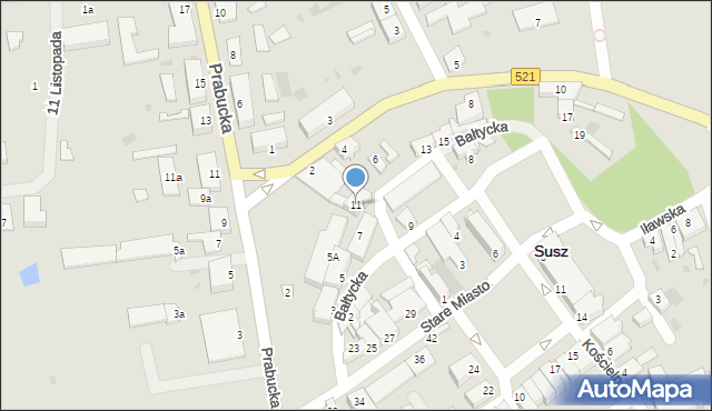 Susz, Bałtycka, 11, mapa Susz