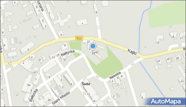 Susz, Bałtycka, 19, mapa Susz