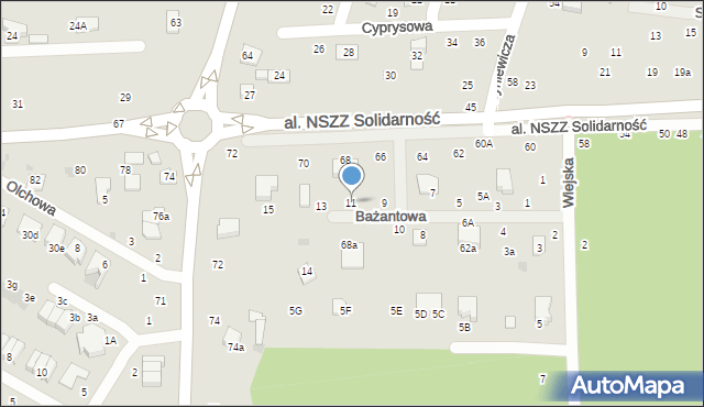 Świdnik, Bażantowa, 11, mapa Świdnika