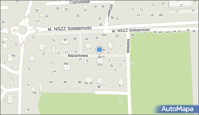 Świdnik, Bażantowa, 6A, mapa Świdnika