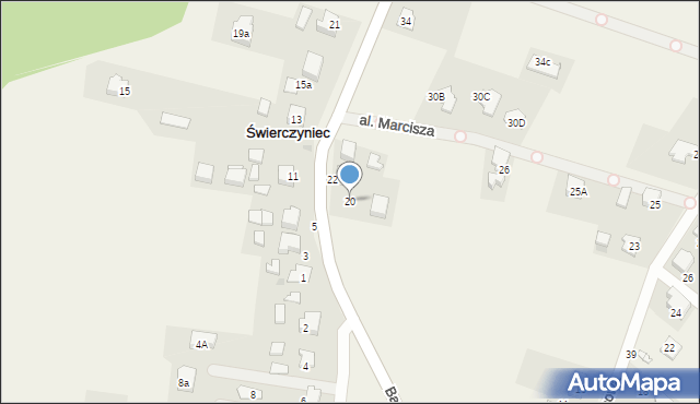 Świerczyniec, Barwna, 20, mapa Świerczyniec