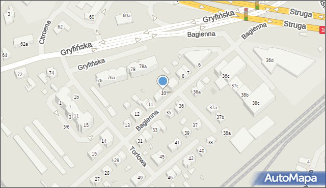 Szczecin, Bagienna, 10, mapa Szczecina