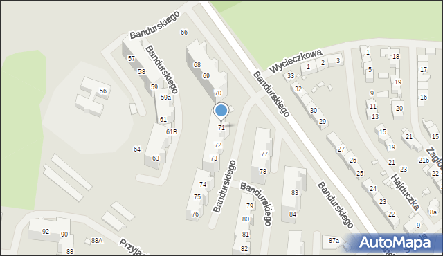 Szczecin, Bandurskiego Władysława, ks. bp., 71, mapa Szczecina
